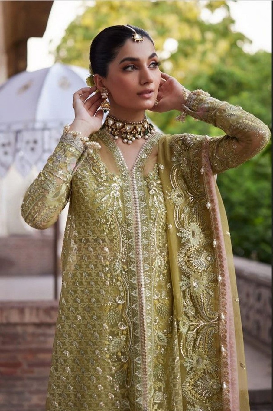 Salwar Kameez Afrozeh | Shehnaz Embroidered Pakistani Gown